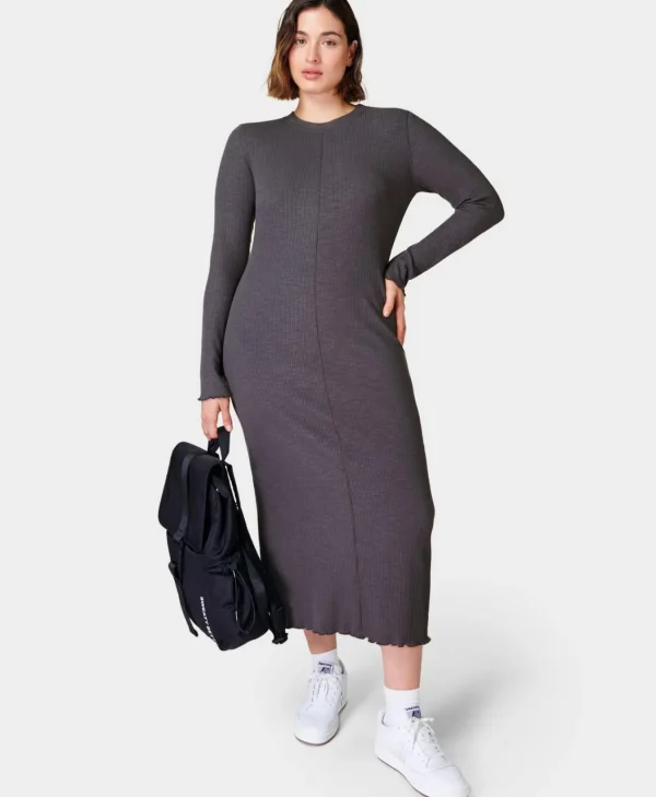 Sweaty Betty Ribbed Long Sleeve Midi Dress